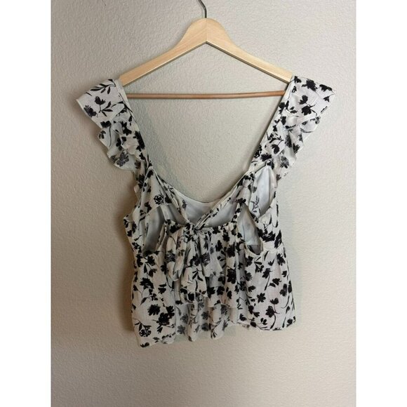 Urban Romantics Women's Sleeveless Blouse Size XL Floral Black White Linen - Picture 8 of 11